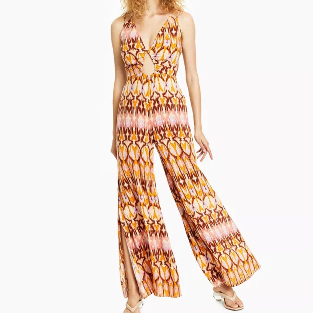 Bar III Orange and Pink Jumpsuit with Wide-Leg Palazzo